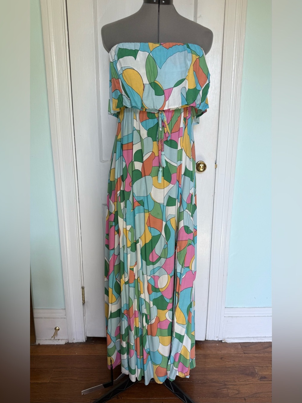 Japna Strapless Maxi Dress in Pastel Multi-Color Abstract Print